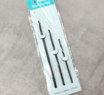 3 aiguilles à laine métal à grand chas nylon